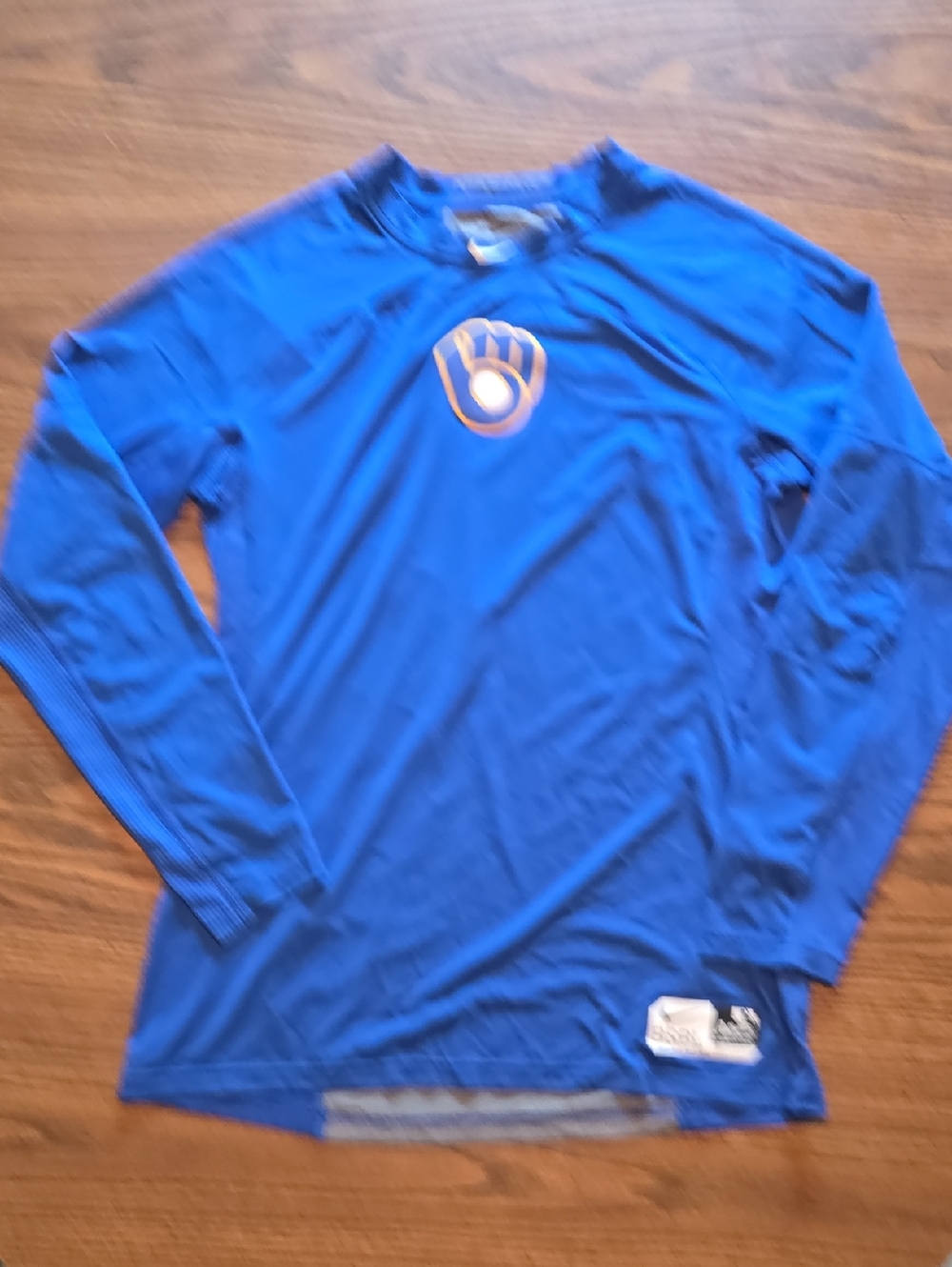 Blue Milwaukee Brewers Long Sleeve Baseball Performance Shirt with Glove Logo